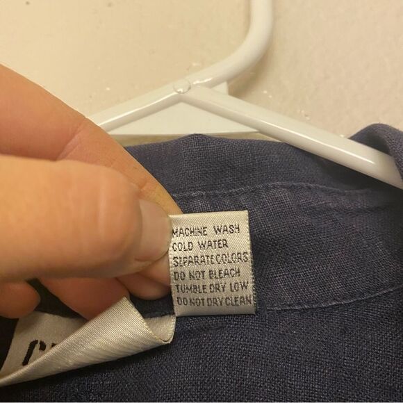 Chicos vintage Navy blue 100% linen Long sleeve button up collared shirt-1/M - Picture 3 of 7